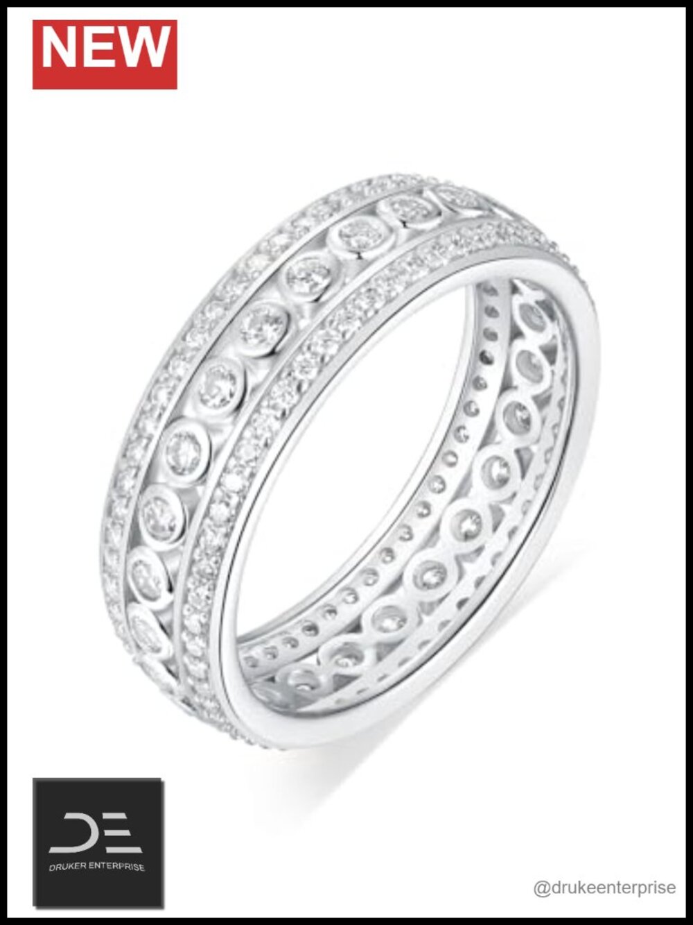 Chunky Moissanite Wedding Band Eternity Ring Sterling Silver 14K Gold Plated